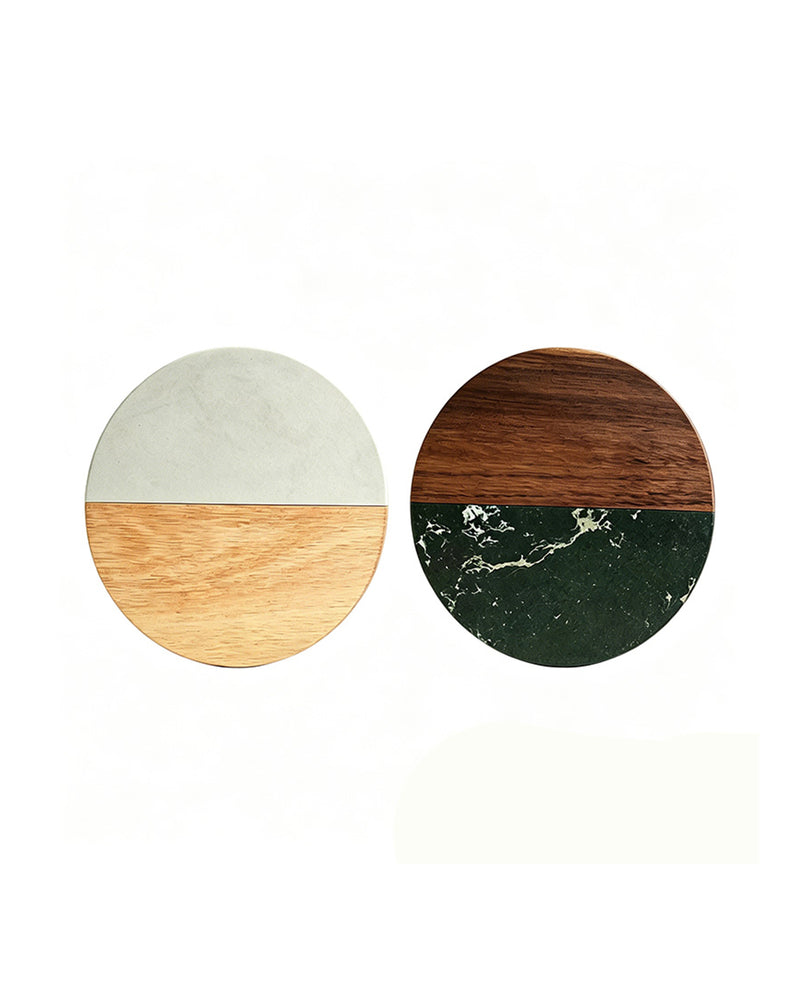 Set of 2 Round Marble Coasters – Black & White