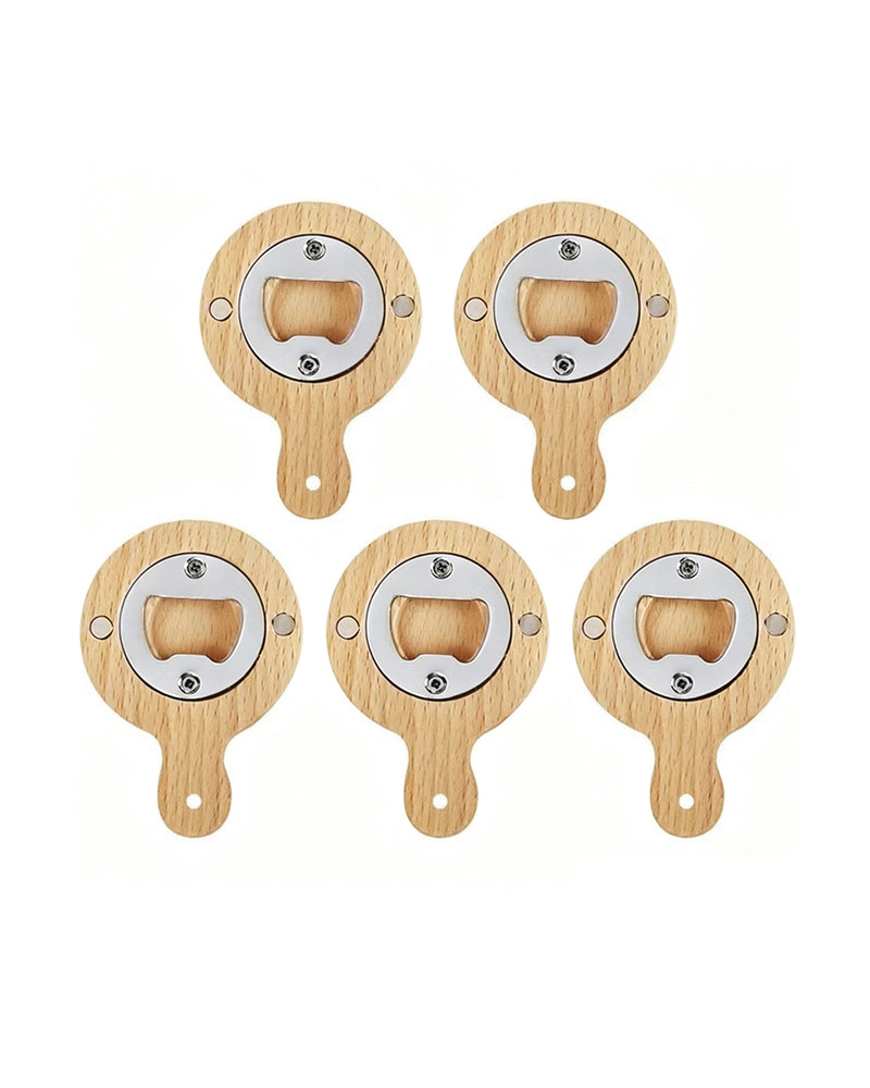 5-Pack Round Wooden Bottle Openers for Laser Engraving